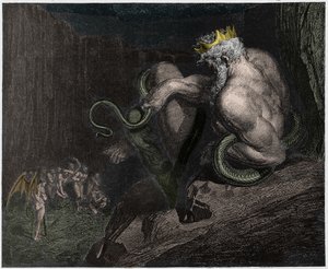 Inferno, Canto 5: Minos judges the transgressions and dispatches the souls (illustration from The Divine Comedy) by Gustave after Dore